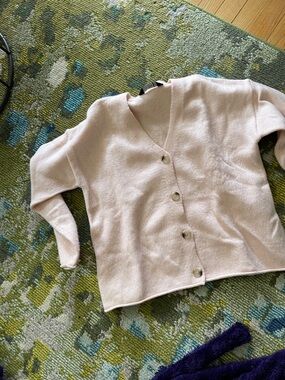 Women's Pale Pink V-Neck Button Cardigan Sweater